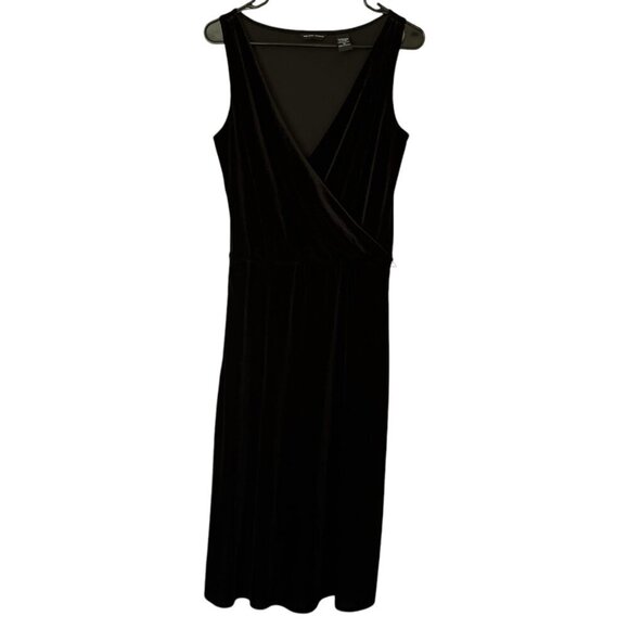 New York & Co Womens Velvet Wrap Midi Dress Size M Black Whimsigoth Noir Party - Picture 2 of 11
